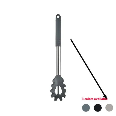 12-piece black silicone kitchen utensil set with tools stored in a rotating countertop storage bucket
