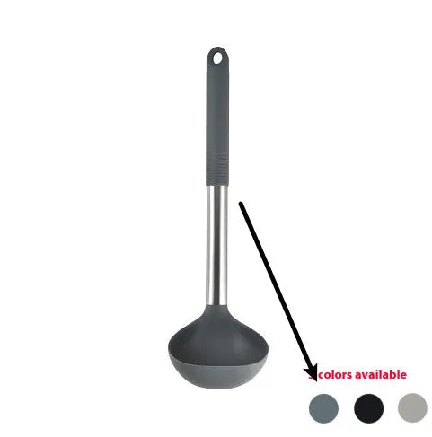 12-piece black silicone kitchen utensil set with tools stored in a rotating countertop storage bucket