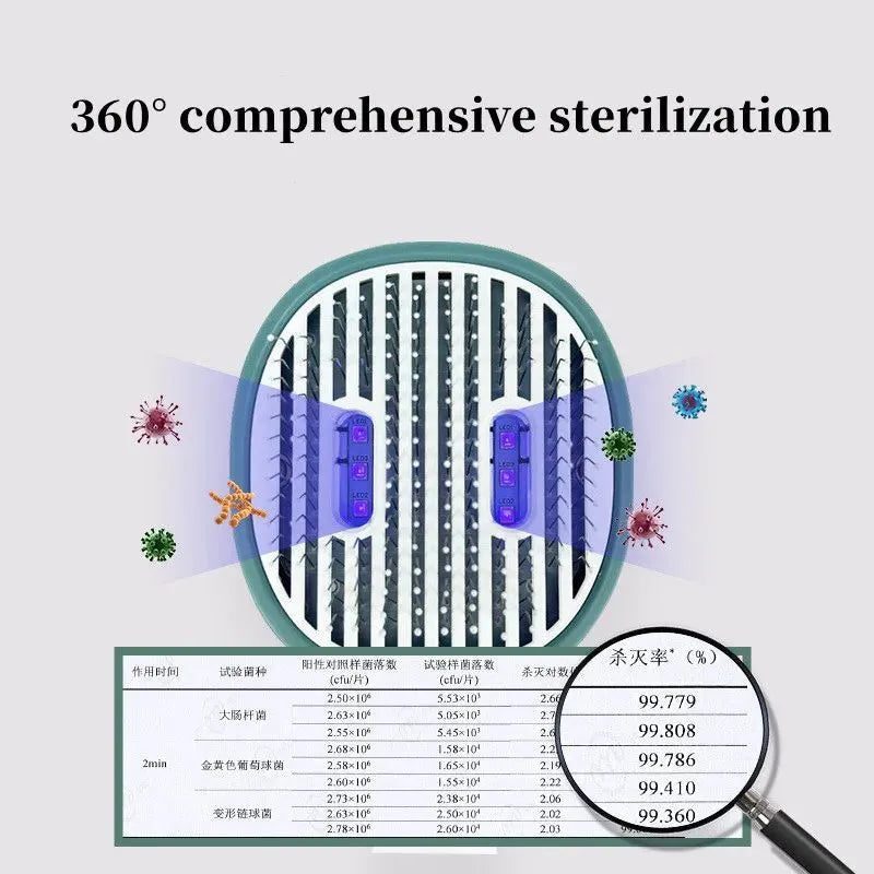 Dark green pet grooming comb with UVC sterilization function and slicker brush needles