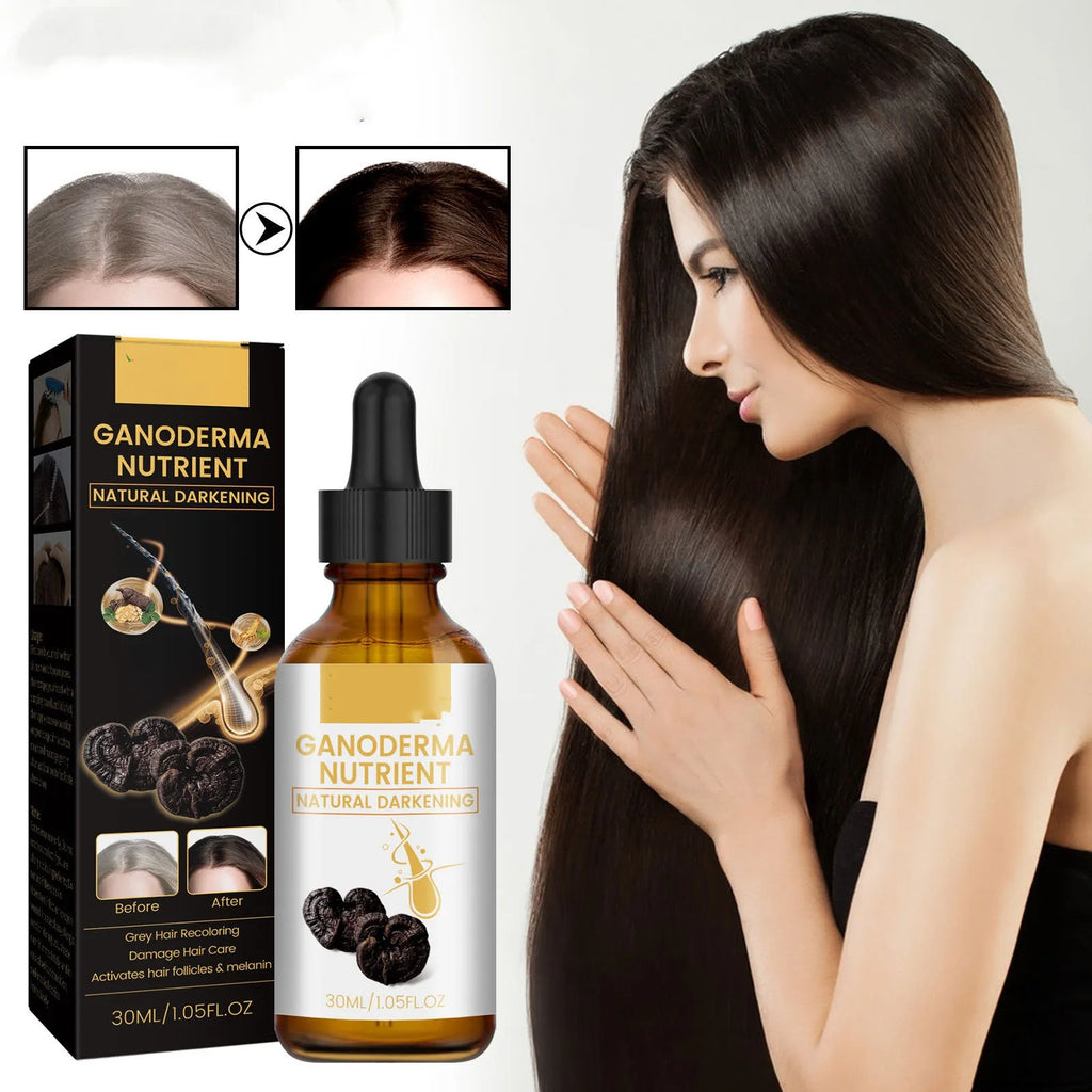 30ml Black Ganoderma hair lotion bottle for follicle activation and melanin support