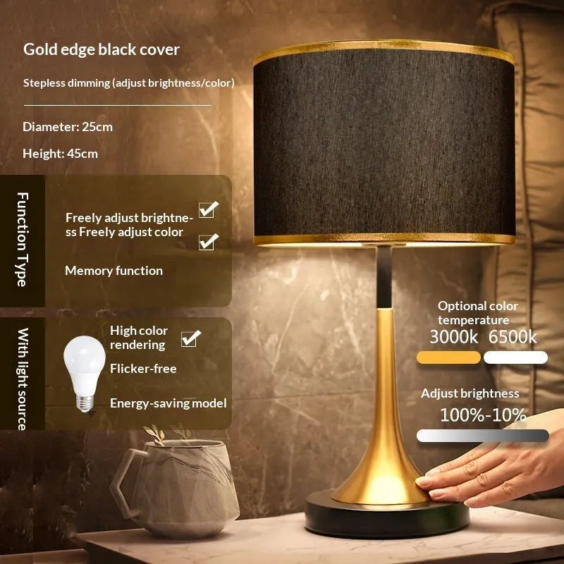 Touch sensor dimming table lamp in Phnom Penh fine linen, simple modern Chinese style, for bedside or living room.
