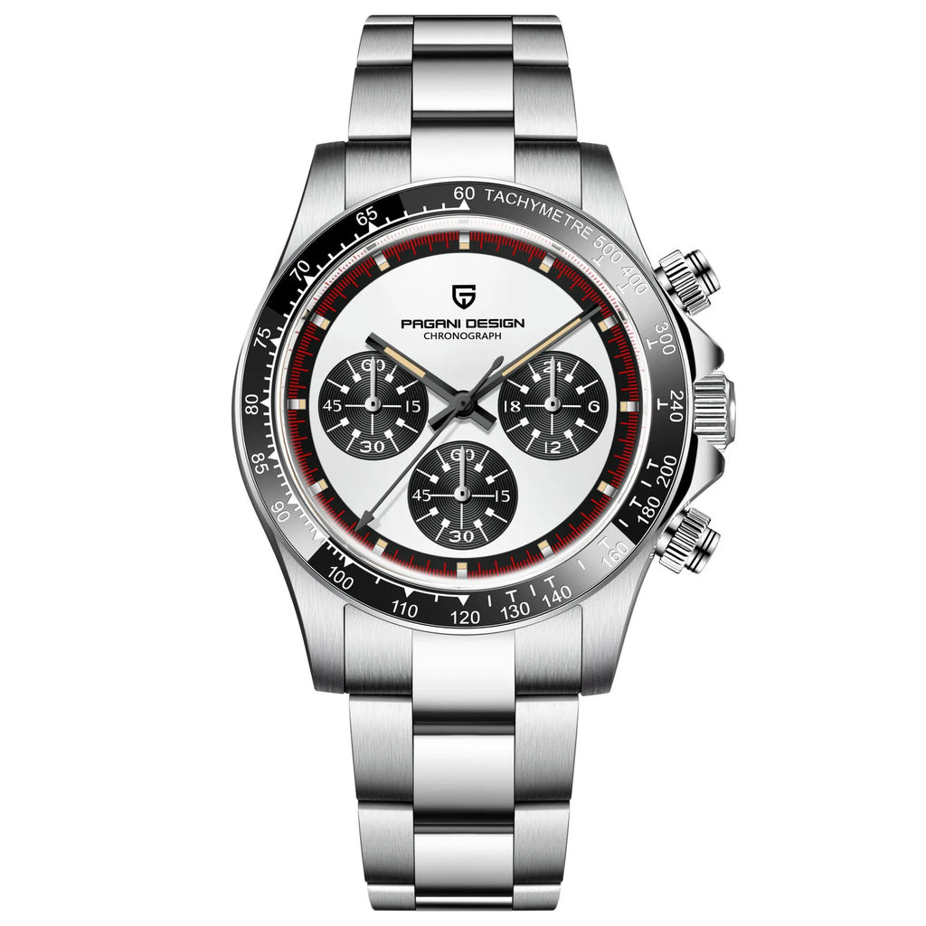 Berjani men's chronograph watch with stainless steel case and bracelet, black dial option