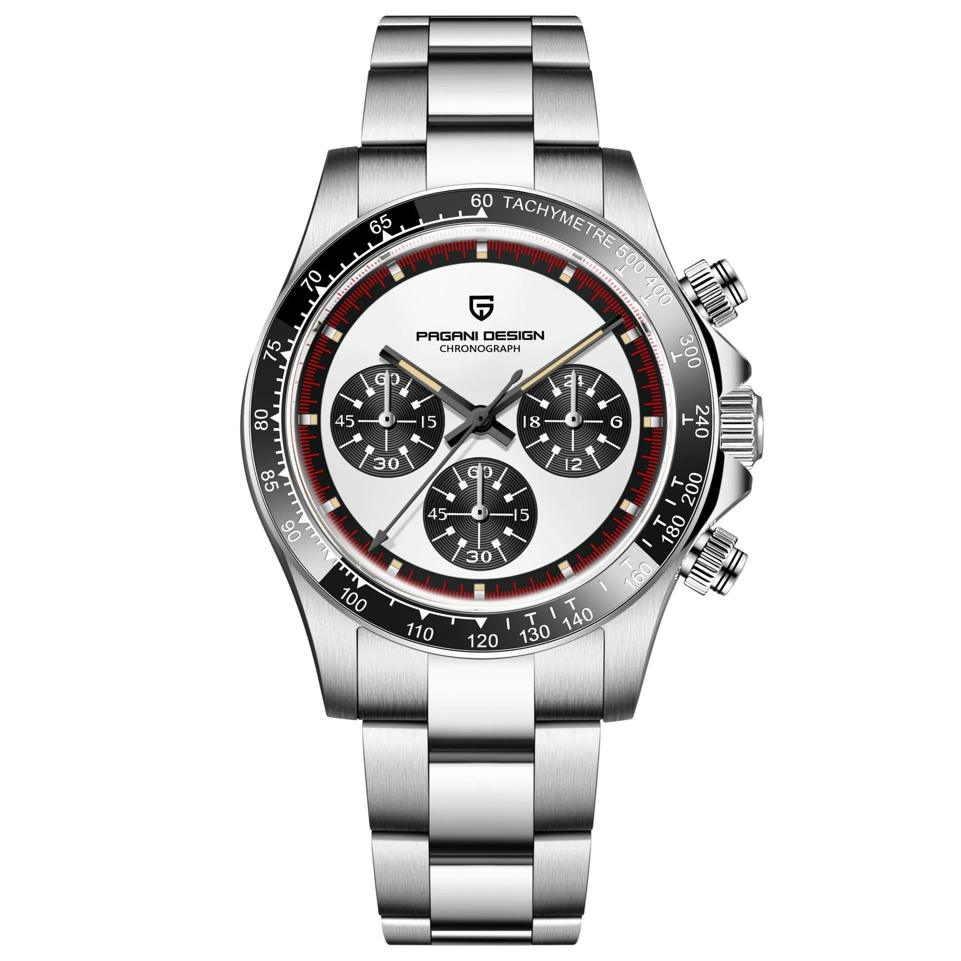 Berjani men's chronograph watch with stainless steel case and bracelet, black dial option