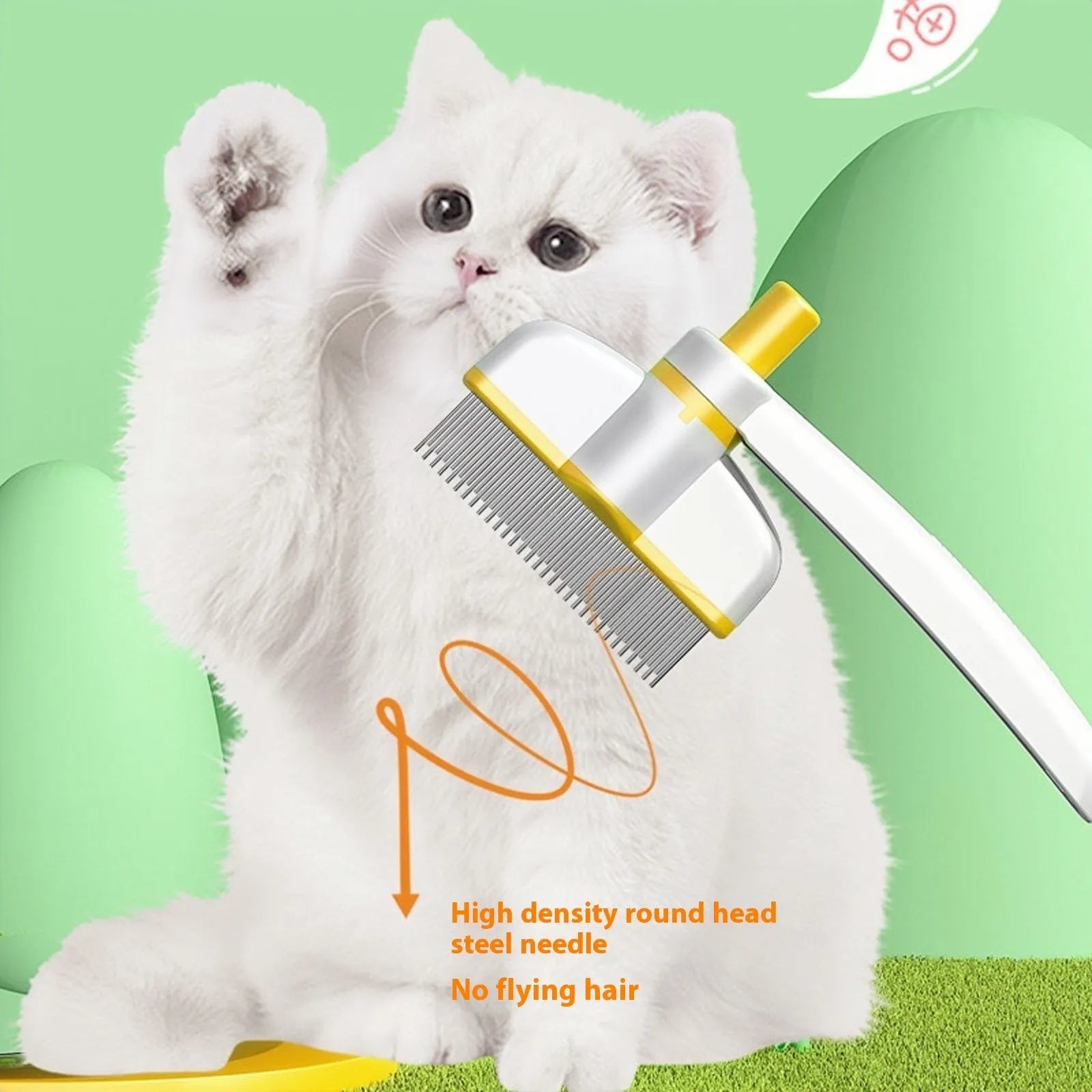 Plastic self-cleaning cat comb with floating teeth for removing loose hair from long-haired pets