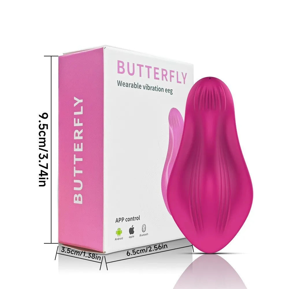 Rose red silicone female vibrator with butterfly design and mobile app control