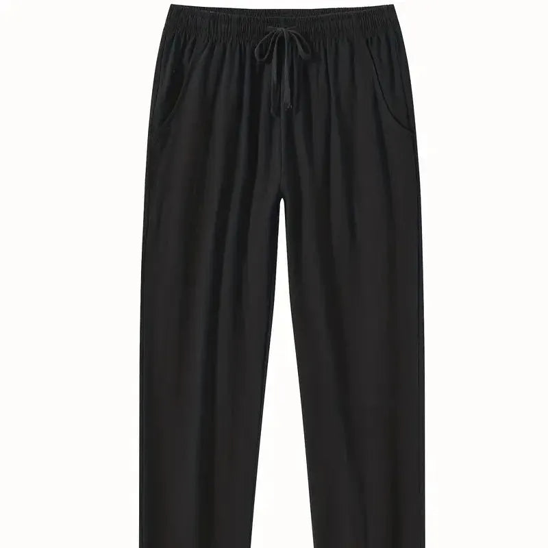 Men's cotton linen beach trousers in loose fit showing solid colour options