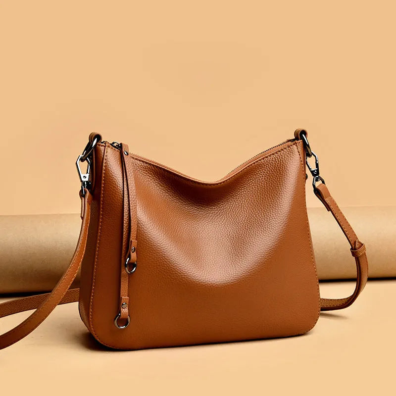 Large capacity genuine cowhide leather tote bag for women, horizontal square shape, double shoulder straps, black colour option