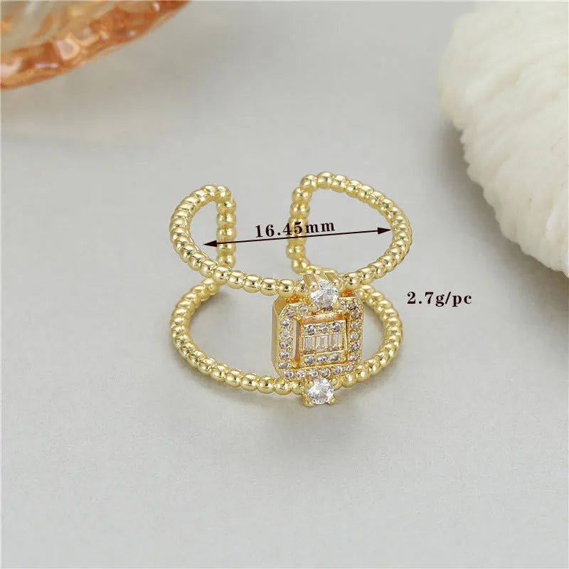 Gold-plated copper open ring with adjustable opening and U-shaped asymmetrical design