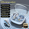 Translucent in-ear Bluetooth headset in clear, transparent black or transparent red, ABS body, V5.3, 300mAh battery.