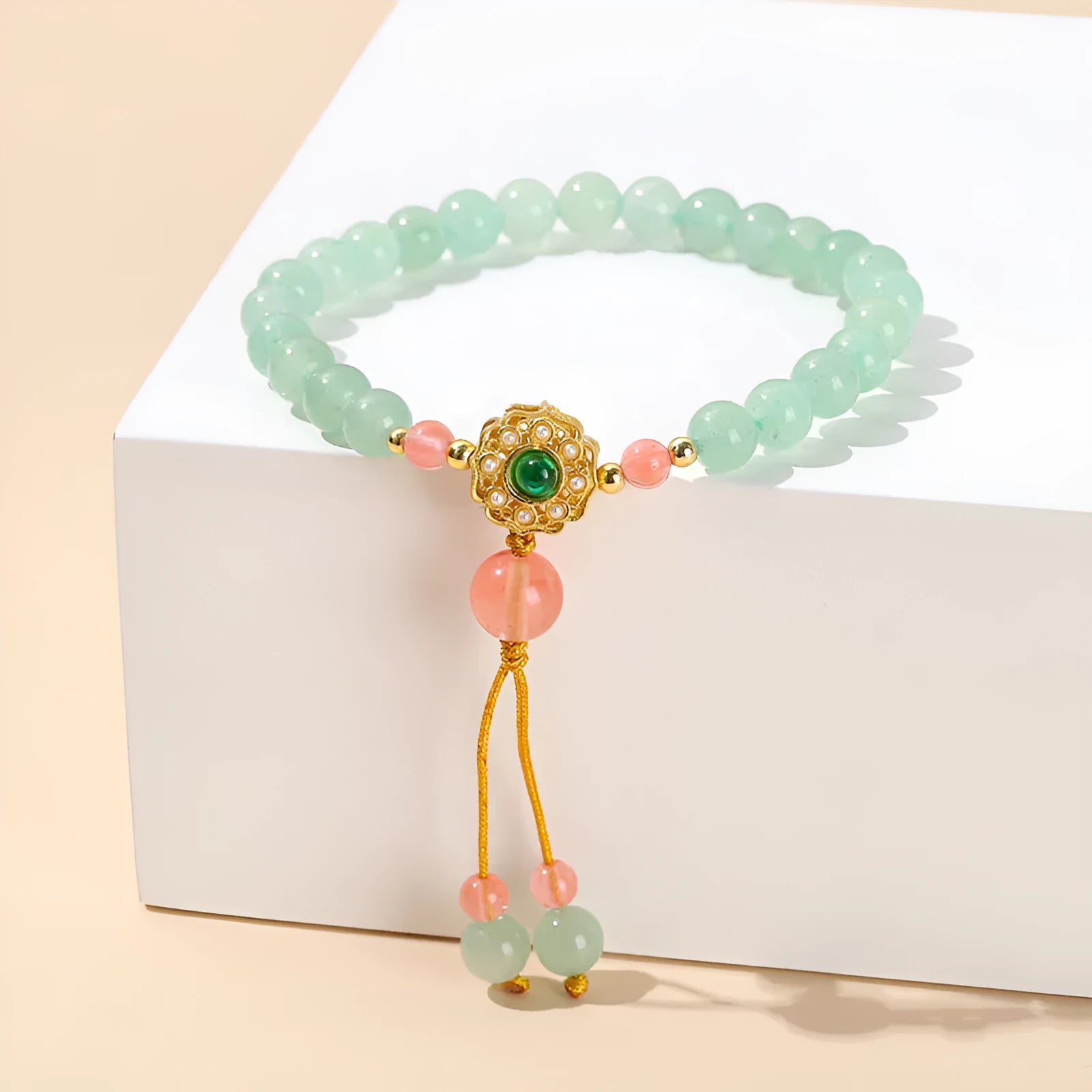 Green natural crystal jade bracelet with Chinese New Year design for women