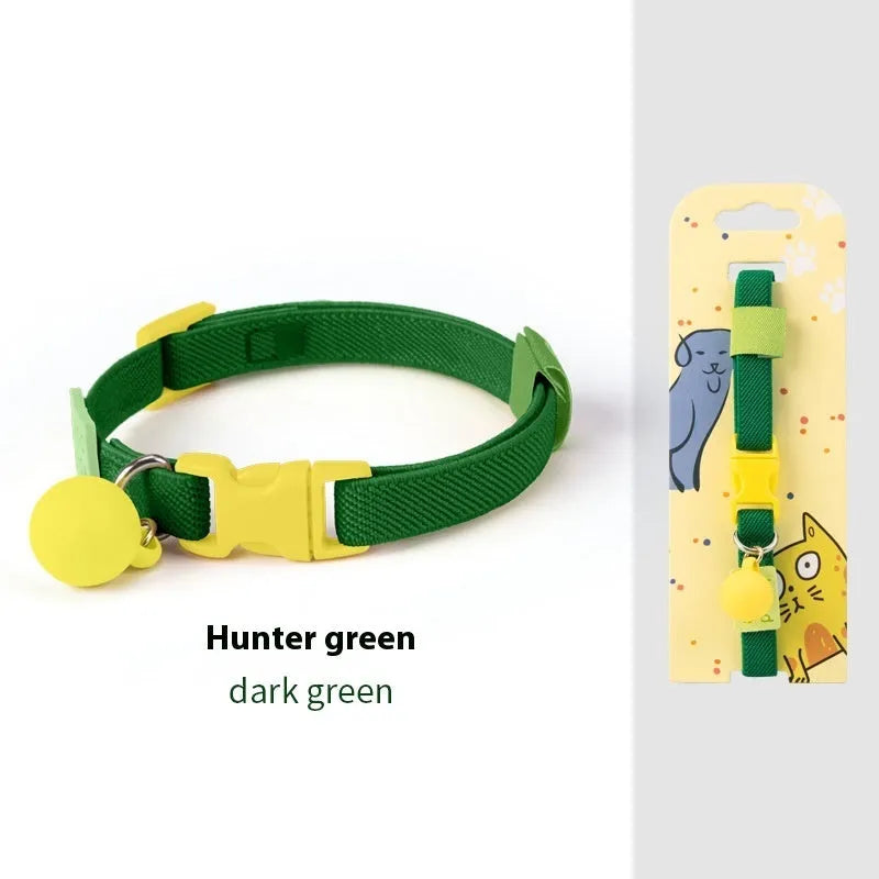 A stretchy, solid-colour polyester dog collar for small breeds, shown in sky blue, adjustable from 22 to 32 centimetres.