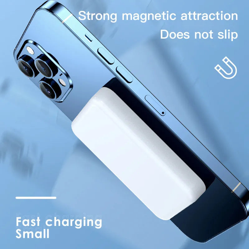 Pink plastic magnetic wireless power bank showing dimensions 100x64x18mm with 20000mAh capacity