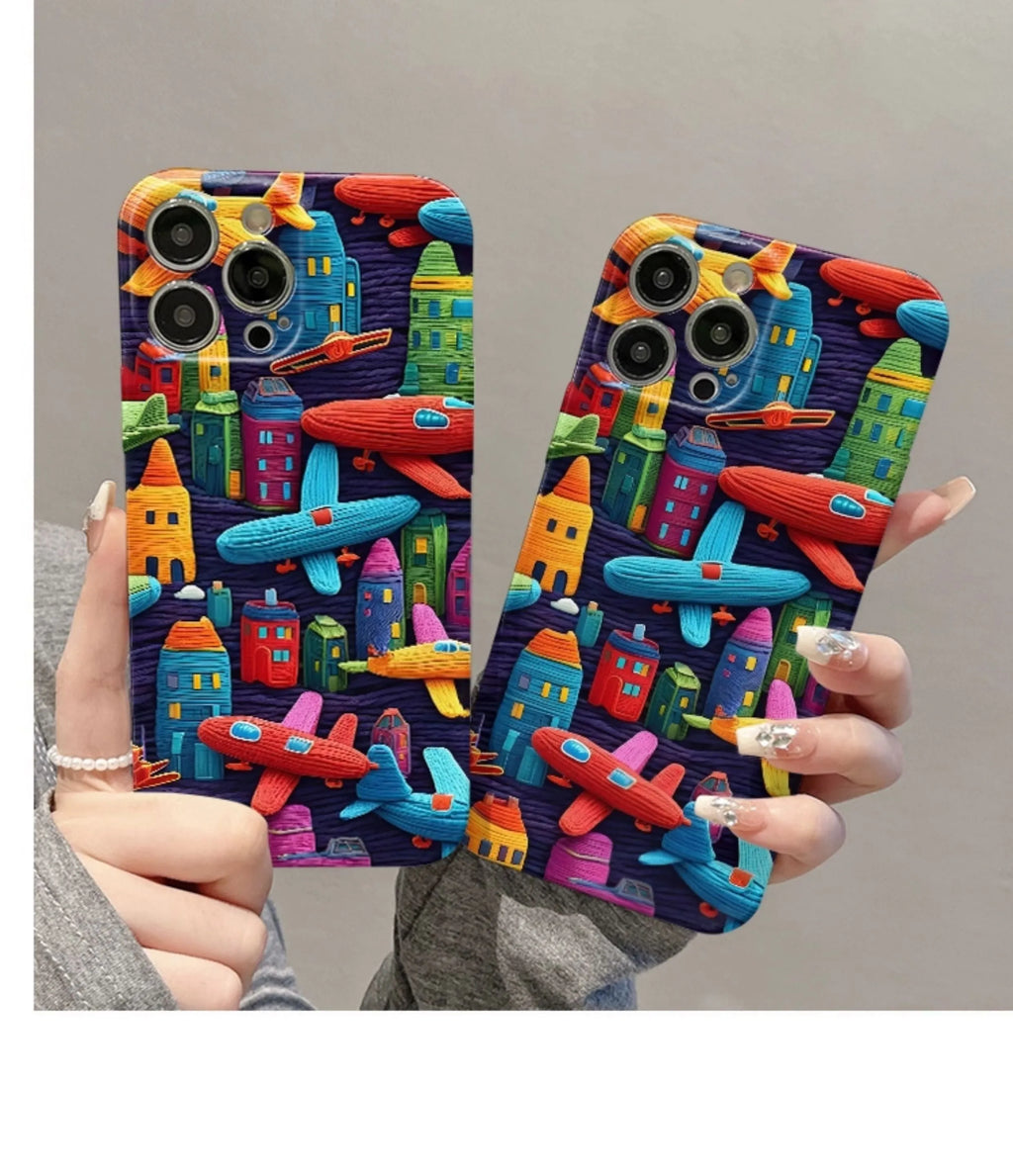 Oil painting minimalist airplane print TPU phone case for iPhone with fall protection
