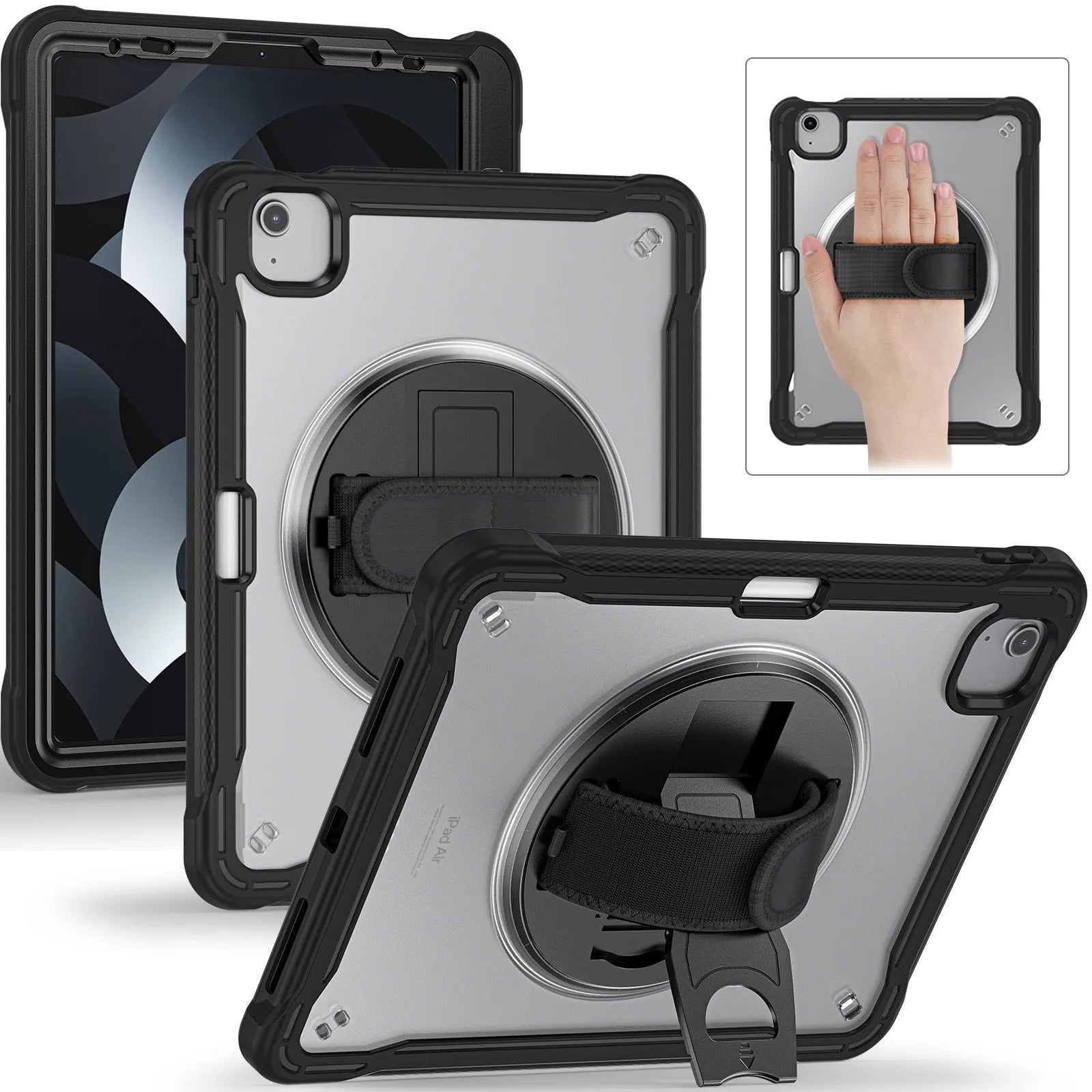 iPad Mini 6 case with rotating bracket and shoulder strap, PC TPU all-inclusive cover in khaki