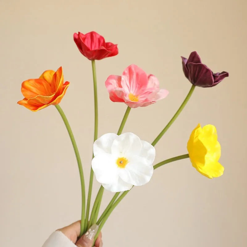 Mini poppy artificial flowers 15pcs in PU with colourful petals for wedding and home decor