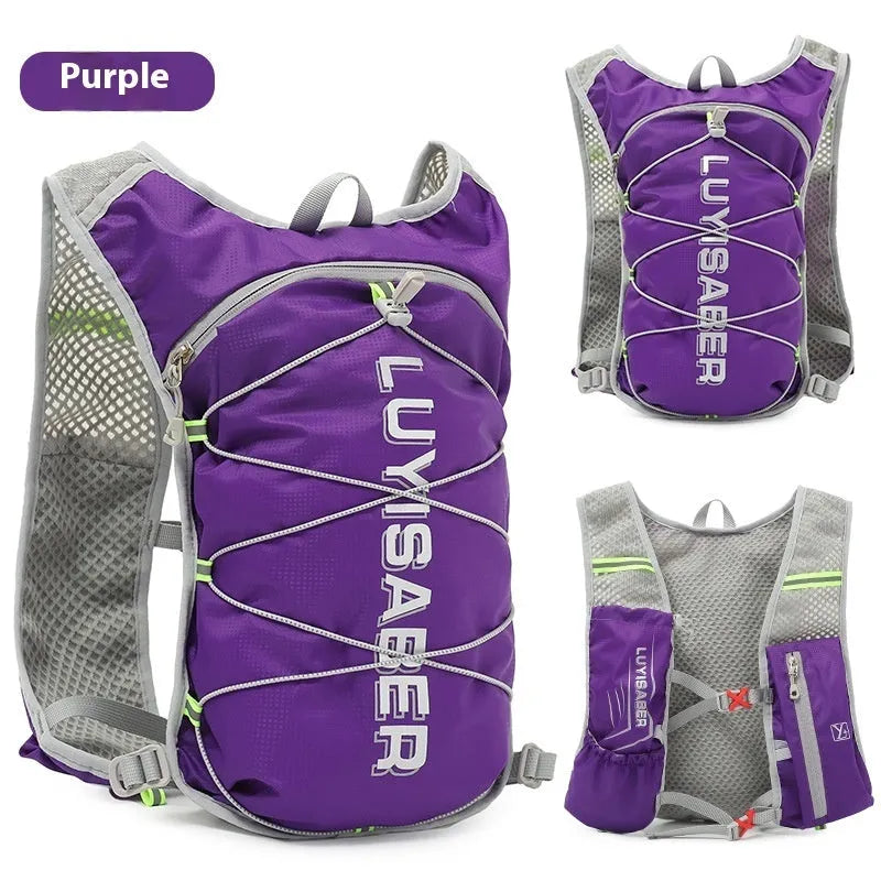 Multifunctional Nylon running backpack in a solid colour with reflective strips, shown in a side profile.