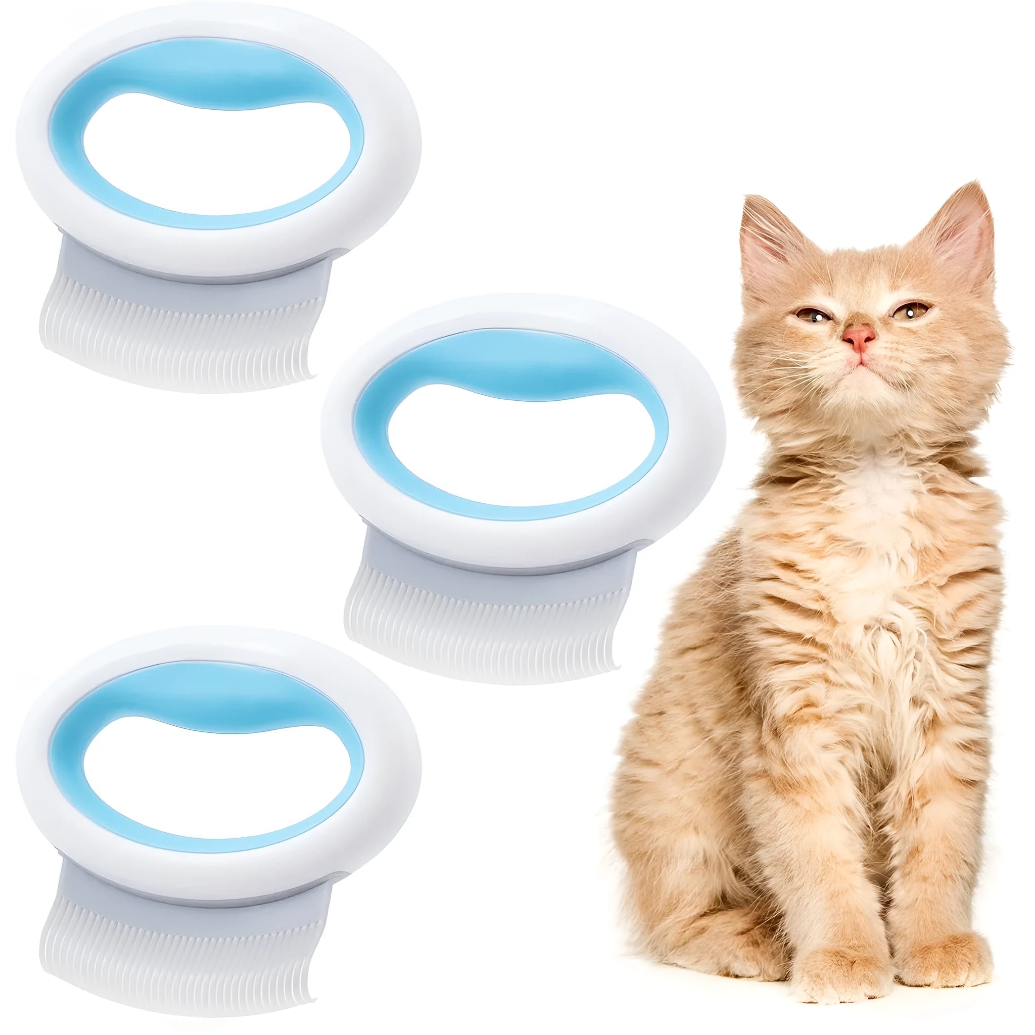 Blue pet deshedding comb with ergonomic handle for cats and dogs