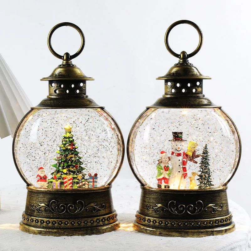 Christmas wind lamp music box with rotating crystal ball and night light, plastic, American style