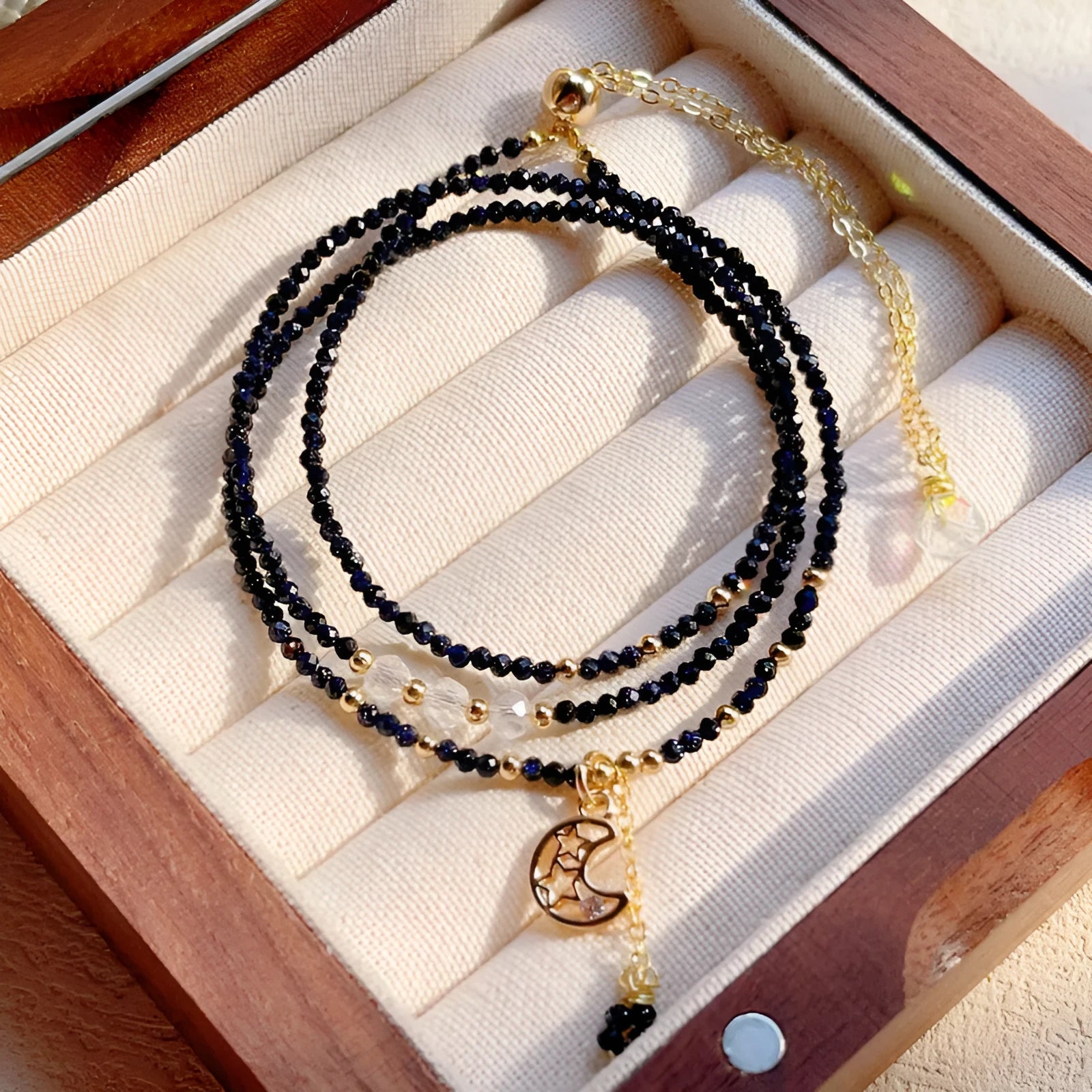 Blue san three-ring multi-layer bracelet with gold sand stone cut pattern for women
