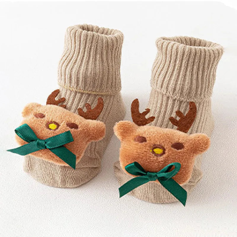 Cotton baby floor socks in XS, S, M sizes with 20 colours including Blue Bow, Panda, Lion, Pink Sheep, and Grey Stars.