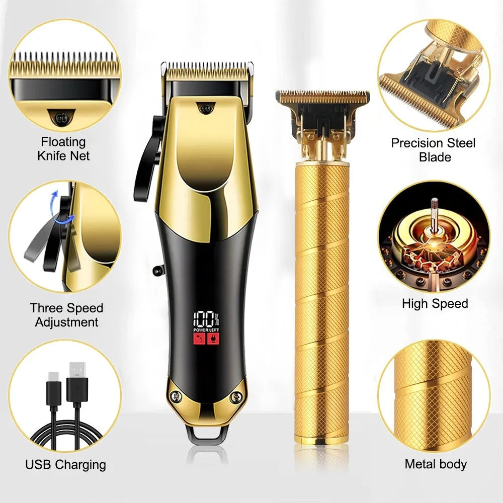 Gold spiral professional hair clipper suit with rechargeable brushless motor and shaver