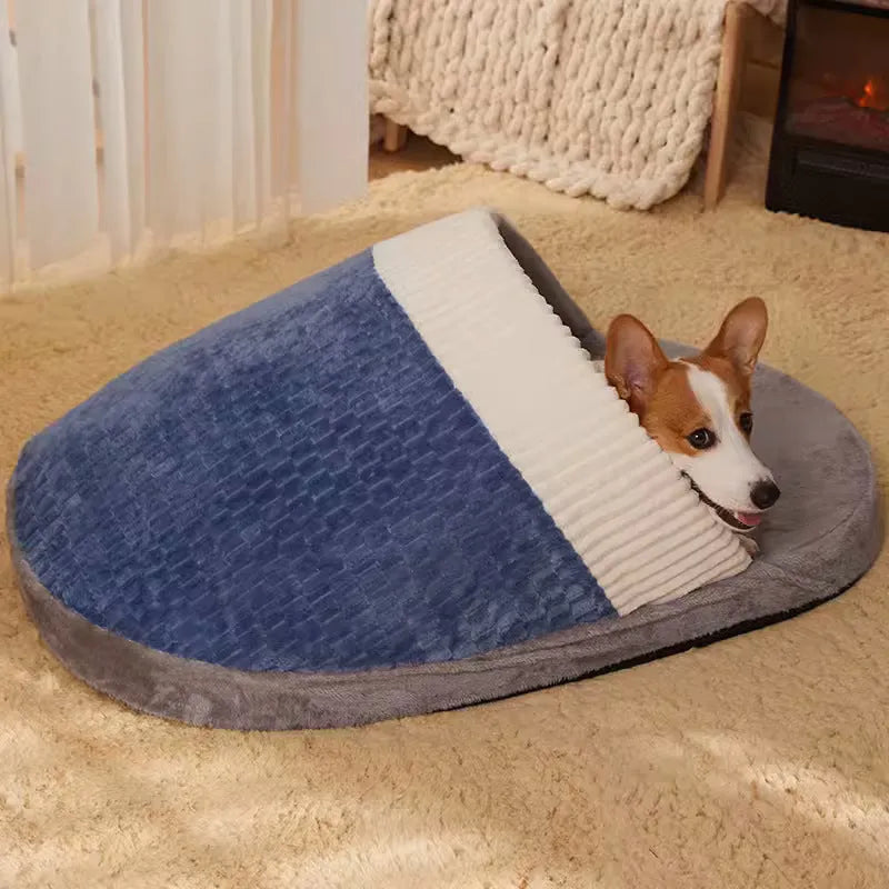 Blue or brown dog nest sleeping bag bed with removable washable cover for small medium dogs