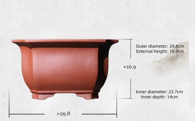 Chinese-style classical indoor bonsai simple purple clay flowerpot in brown, 17x11.5cm
