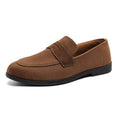 Men's height-increasing slip-on casual shoes with round toe and wedge heel in beige artificial PU