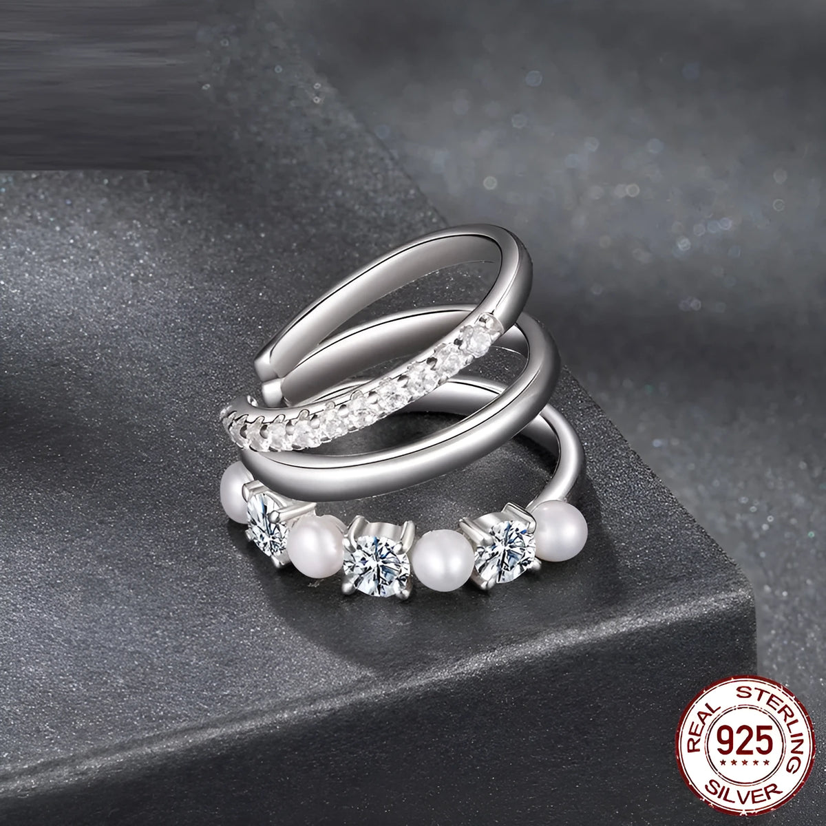 S925 sterling silver geometric ear clip with line design, electroplated finish, colour MSE106