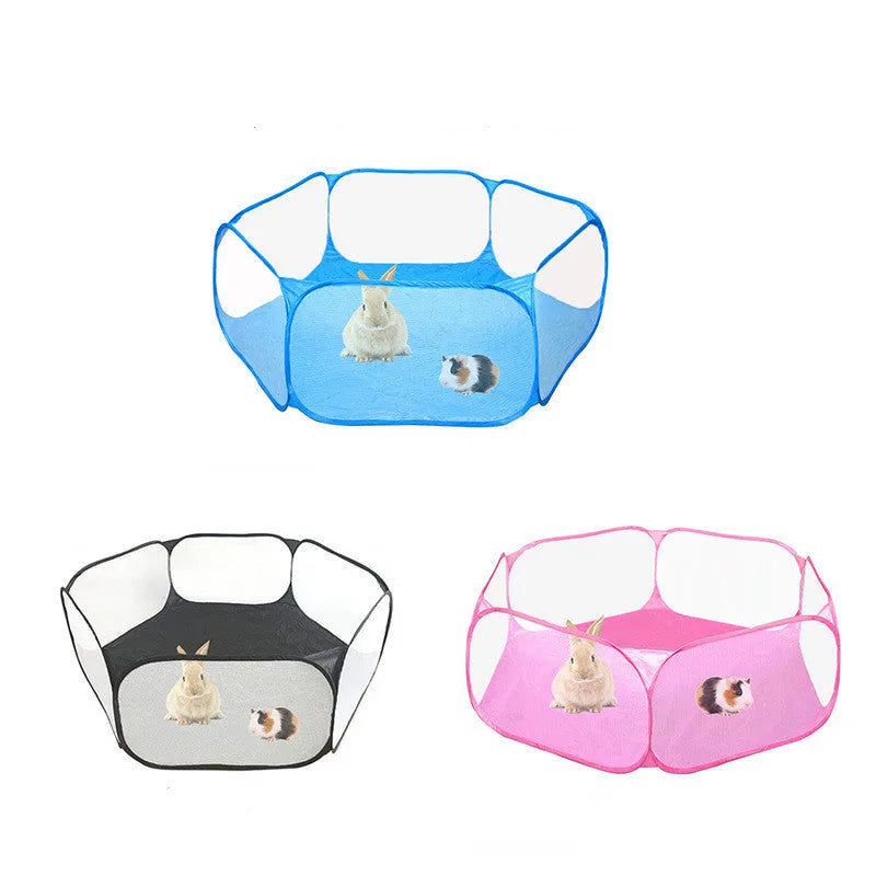 Portable small animal playpen with transparent mesh, polyester cloth, 120cm x 38cm, folds to 8.6 inches.