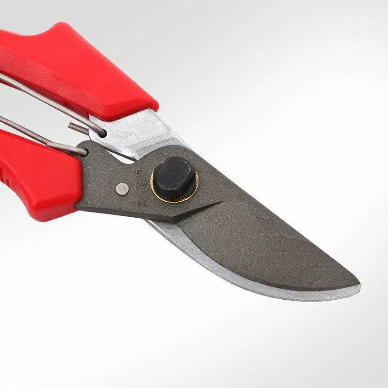 Red-handled pruning scissors with SK5 steel blade, 200mm total length, for garden and fruit tree pruning