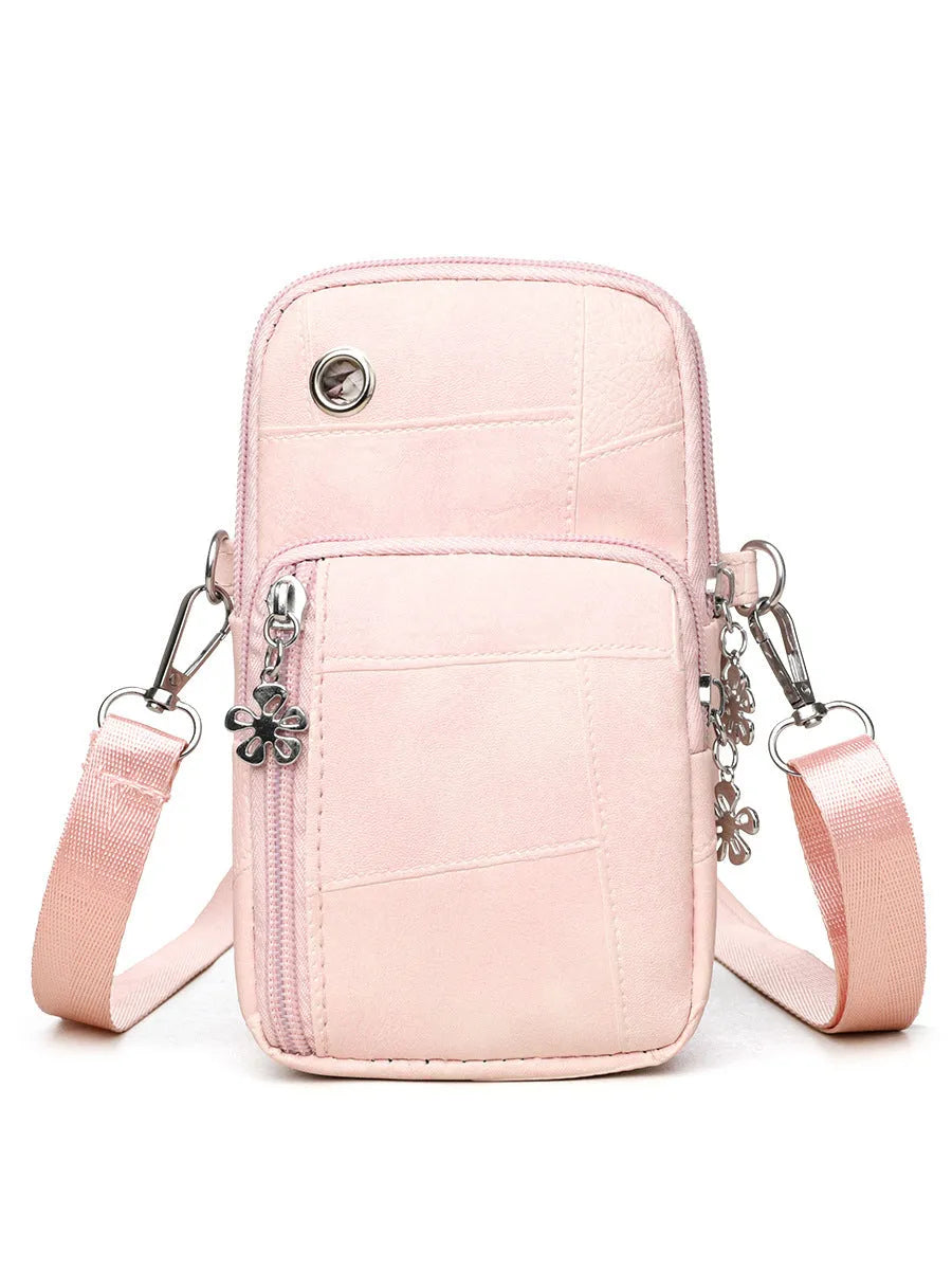 Vertical square mobile phone bag in PU material with sandwich pocket design