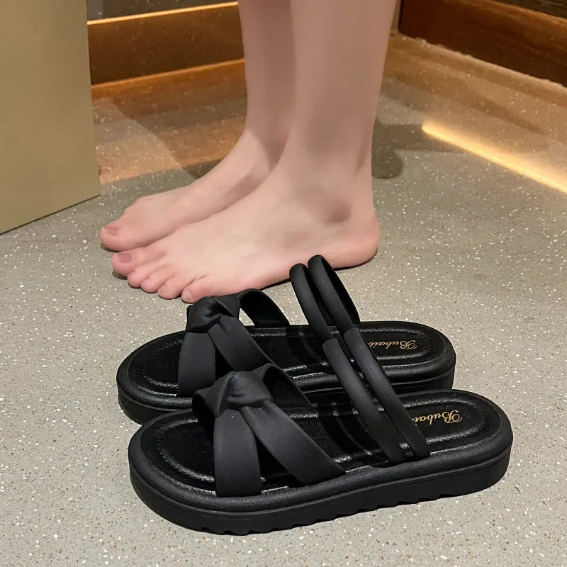 Women's black soft back thick back sandals with PVC sole for outdoor leisure