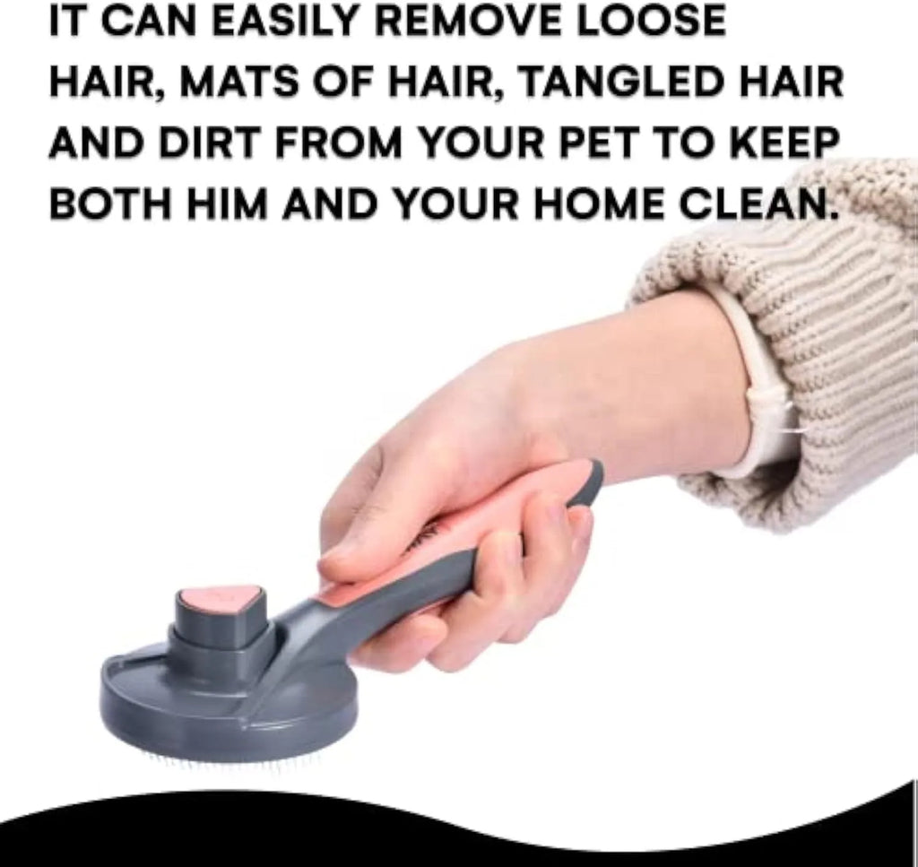 Self cleaning pet slicker brush in grey, green or pink with one-click button and massage bristle tips