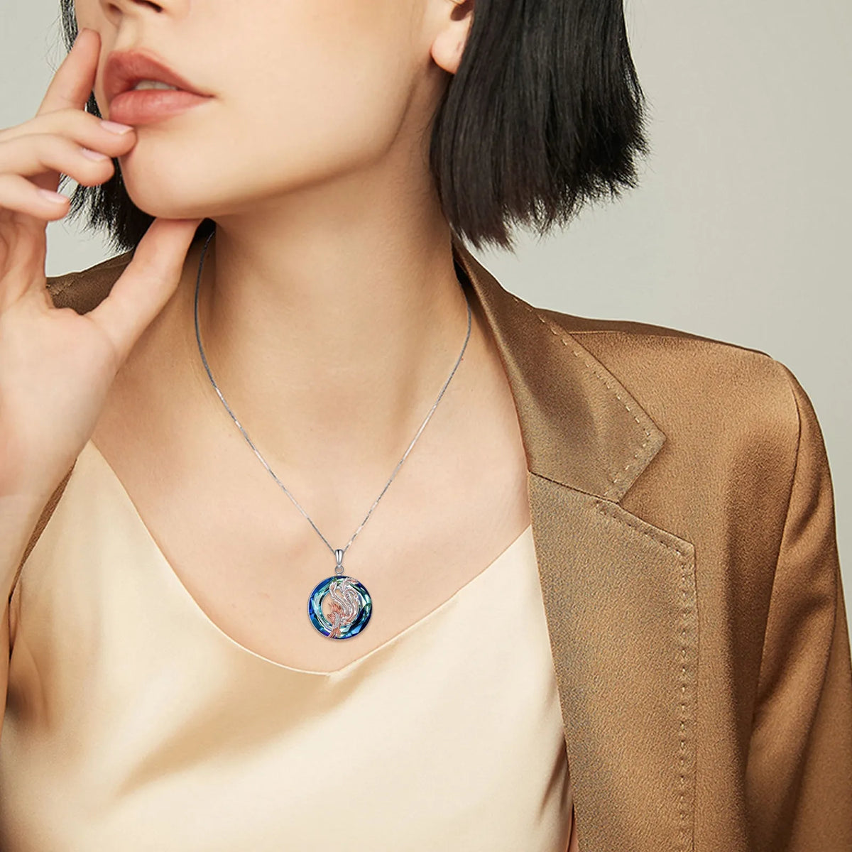 Nirvana Phoenix necklace in sterling silver with crystal pendant and box chain