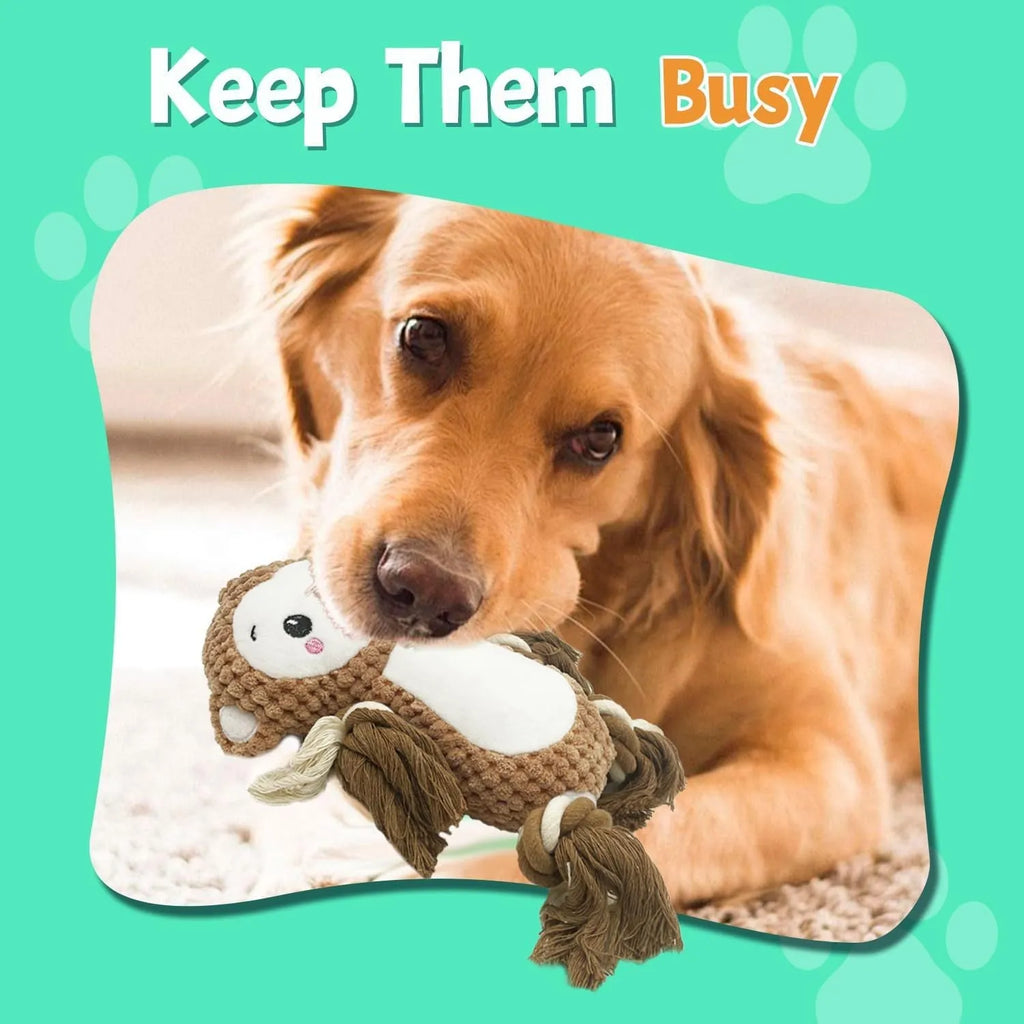 Lion and monkey plush dog toys with squeakers for medium and large breeds