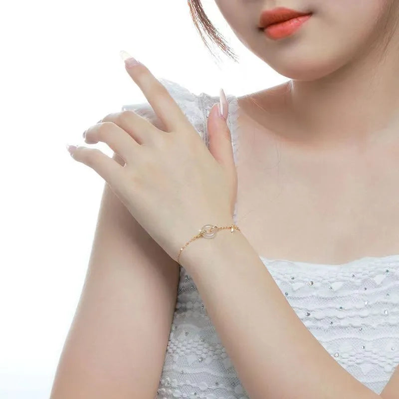 Silver electroplated white chalcedony bracelet with peace buckle and starry sky design