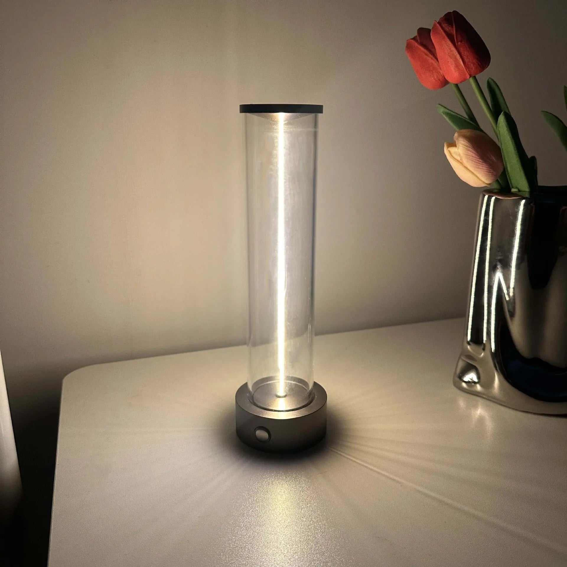 Modern glass LED light strip with magnetic base and USB charging cable