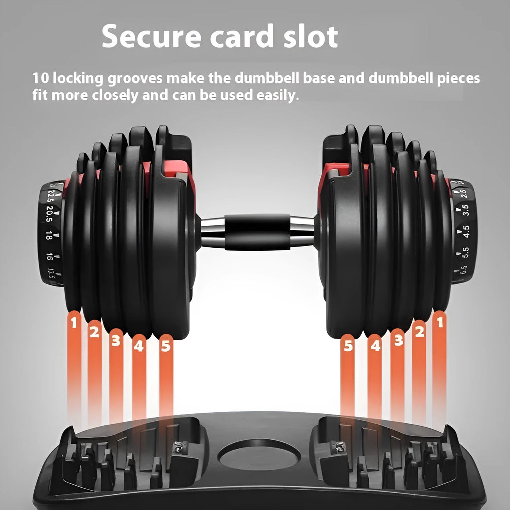 Adjustable 15 gear dumbbell with steel plate and plastic construction for men's fitness