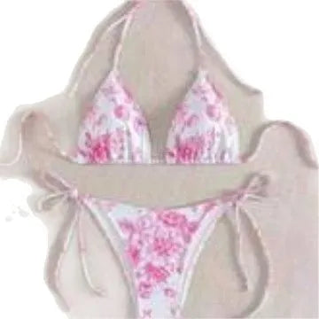 Sexy ink painting print halter lace-up bikini set in multicolor for women swimming wading sports, black light blue pink options