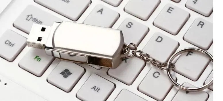 Black metal rotating USB flash drive with USB 3.0 connector, 42x15x9mm size, high-capacity storage up to 16TB.