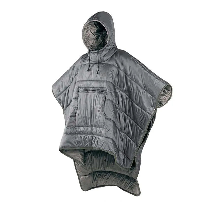 Army Green adult wearable cloak sleeping bag converts to 200x140cm blanket for outdoor camping use