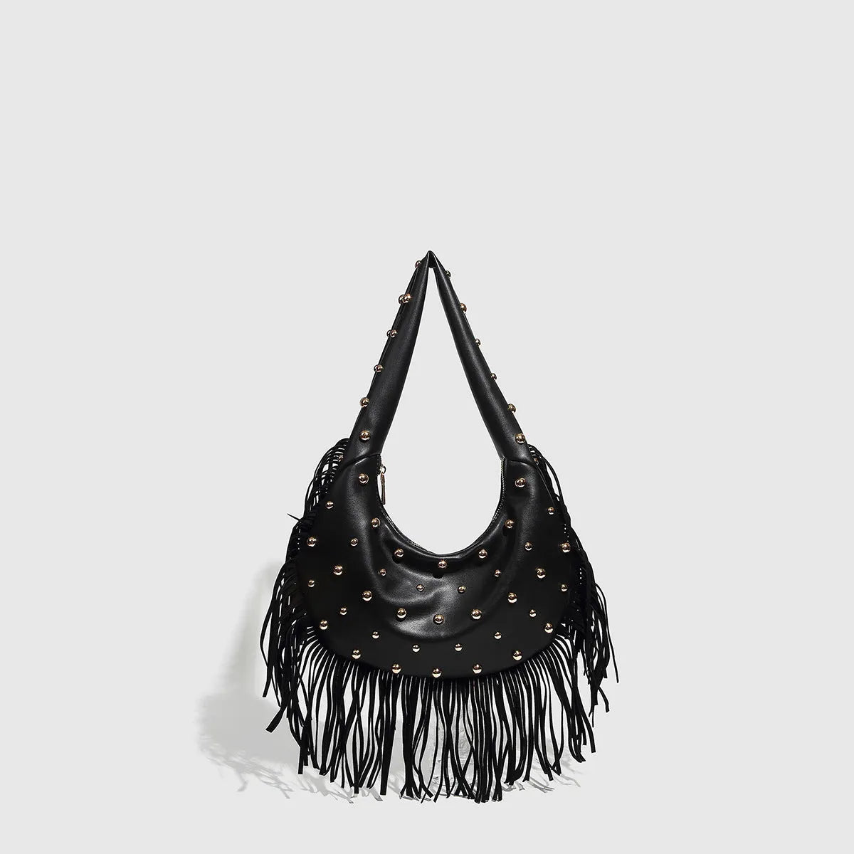 Retro tassel shoulder handbag in black or wine red with mobile phone compartment