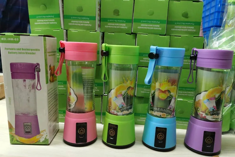 Portable USB rechargeable blender with six blades and 380ml pink cup