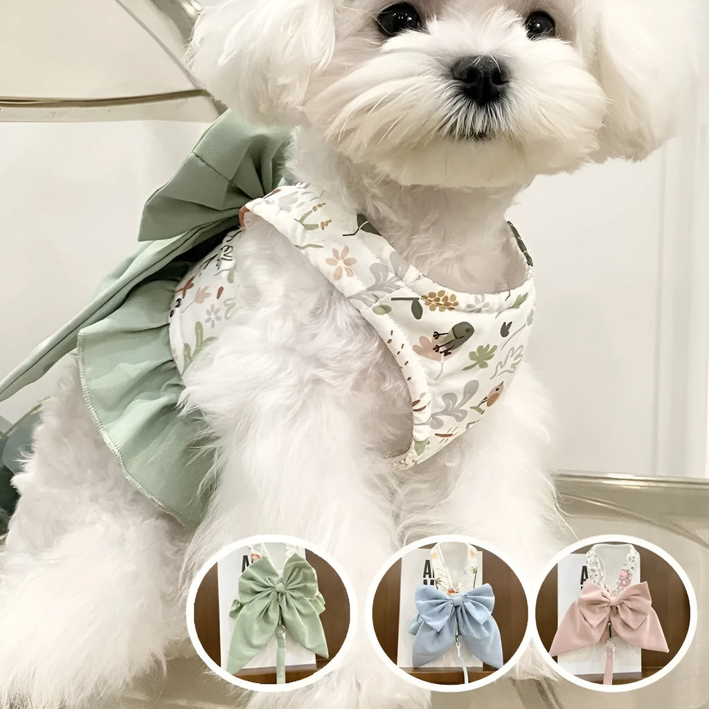 Dog chest harness with three-purpose hand rope, half vest style, bow detail, in Sky Blue colour
