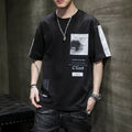 Men's cotton loose round neck T-shirt with letter print, half sleeve, black/white colour option