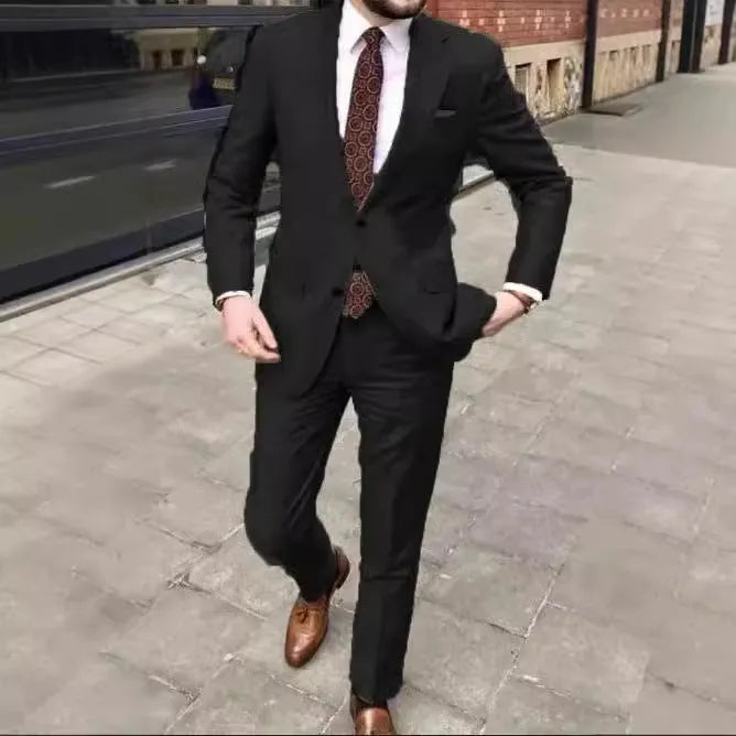 Men's slim fit acetate fibre business suit in multiple colours with two-button jacket and matching trousers