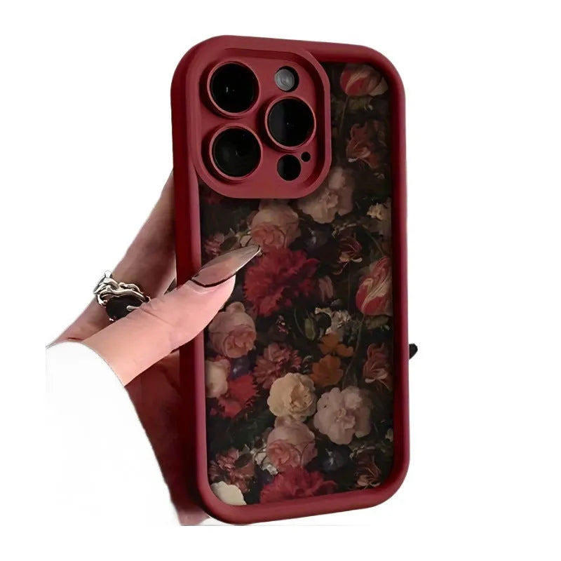 Soft TPU phone case with rose bamboo ladder pattern in wine red for Apple iPhone models