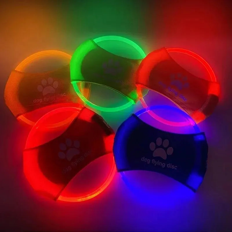 LED glowing dog flying disc for low-light fetch and training, 22cm diameter, available in multiple colours