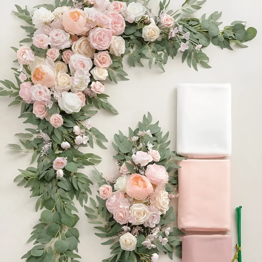 Wedding arch flower decorations in mixed colours, large 120cm Oxford cloth horn hanging on wooden arch